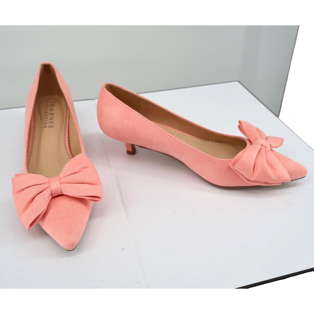 Journee Collection Orana Coral Bow Kitten Heel Pointed Toe‎ Pumps 9M